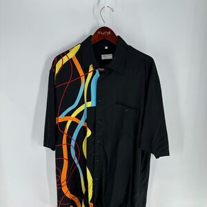 Georg Roth Of Germany Black Abstract Colorful Short Sleeve Button Up Shirt Sz XL
